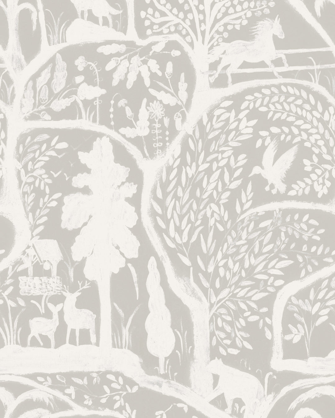 THE ENCHANTED WOODLAND Solstice Wallpaper (WP20815) by Mind The Gap | WP20815 | 1 roll x 52x900 cm / 20.47x354.33in | 0.52m / 20.5in | 9m / 354in | 4.68sqm / 50sq ft | 80cm / 31.4in | White, Grey | Non-woven Textured | Paste the wall | 1-roll in a box | Fabric Carolina | https://www.fabriccarolina.com/