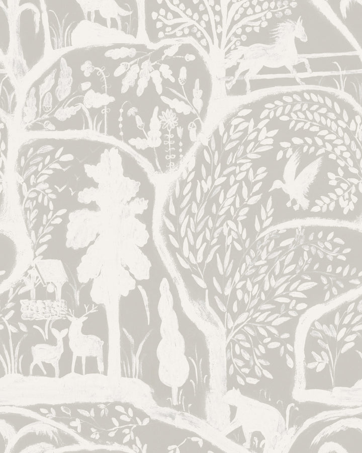 THE ENCHANTED WOODLAND Solstice Wallpaper (WP20815) by Mind The Gap | WP20815 | 1 roll x 52x900 cm / 20.47x354.33in | 0.52m / 20.5in | 9m / 354in | 4.68sqm / 50sq ft | 80cm / 31.4in | White, Grey | Non-woven Textured | Paste the wall | 1-roll in a box | Fabric Carolina | https://www.fabriccarolina.com/