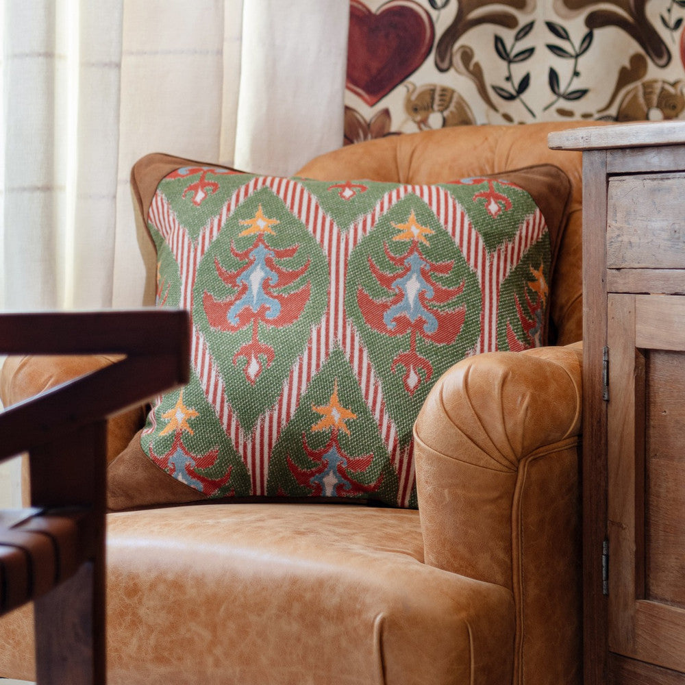 Mind The Gap Pillows TANNENBAUM Cushion (LC40187) | LC40187 | TYROL APRES-SKI HOME COLLECTION | 20 x 20 in | Blue, Green, Red, Yellow | Fabric Carolina | https://www.fabriccarolina.com/