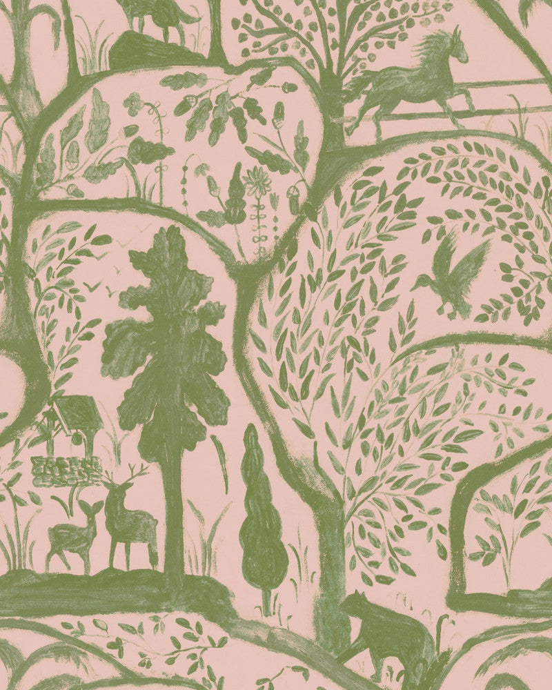 The Enchanted Woodland Dawn Wallpaper by Mind the Gap Designer Wallpaper MINNIE KEMP X MINDTHEGAP Non-woven Made in Europe Paste the wall 1 roll x 20.47 x 9.8 yards - Swanky Fabrics -