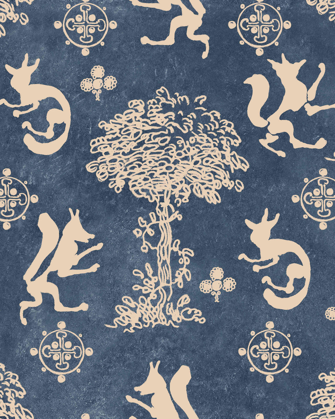 THE SILLY FOX Denim Wallpaper (WP30263) by Mind The Gap | WP30263 | TRANSYLVANIAN RHAPSODY | 1 roll x 52 x 1000 cm / 20.5 x 393.7in | 0.52m / 20.5in | 10m / 393.7in | 5.20sqm / 55.9sq ft | L50cm / L19.6in | Taupe, Blue | Non-woven Satin | Paste the wall | 1 roll in a box | Fabric Carolina | https://www.fabriccarolina.com/