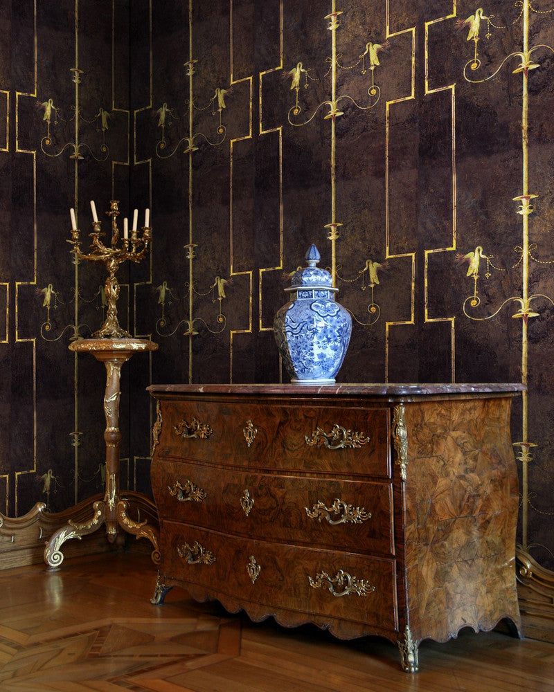 The Swan Dark Wallpaper by Mind the Gap Designer Wallpaper PREMIUM DESIGNER WALLPAPER COLLECTION Non-woven Made in Europe Paste the wall 3 rolls x 20.5 x 3.25 yards - Swanky Fabrics -