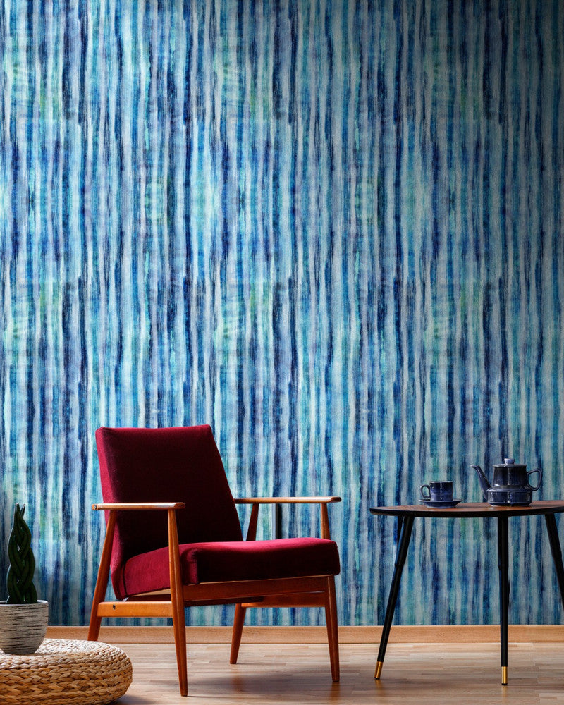 Tie Dye Aquamarine Wallpaper by Mind the Gap Designer Wallpaper THE WALLPAPER COLLECTABLES Textured Matte Made in Europe Paste the wall 3 rolls x 20.5 x 3.25 yards - Swanky Fabrics -