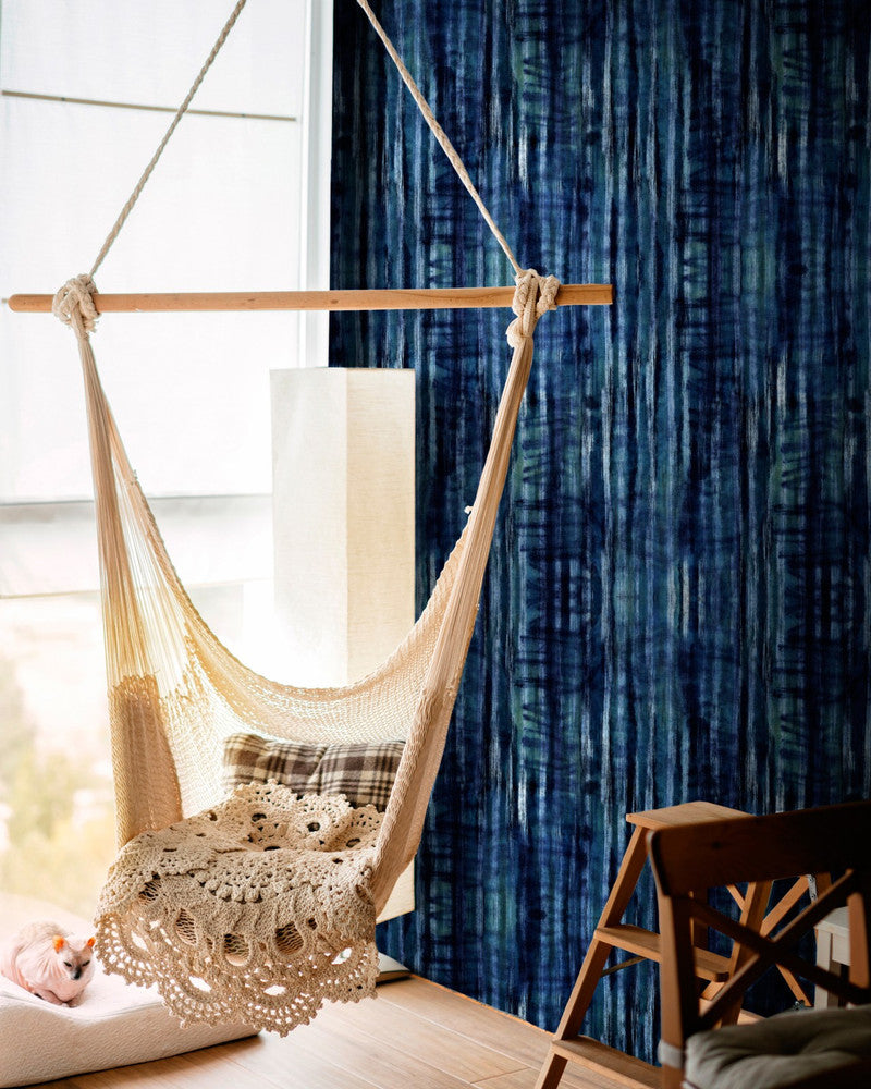 Tie Dye Indigo Wallpaper by Mind the Gap Designer Wallpaper THE WALLPAPER COLLECTABLES Textured Matte Made in Europe Paste the wall 3 rolls x 20.5 x 3.25 yards - Swanky Fabrics -