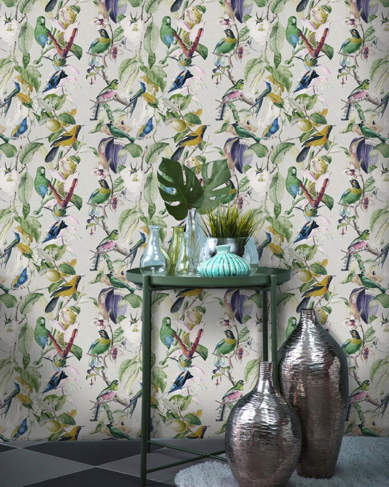 Tropical Birds Wallpaper by Mind the Gap Designer Wallpaper PREMIUM DESIGNER WALLPAPER COLLECTION Non-woven Made in Europe Paste the wall 3 rolls x 20.5 x 3.25 yards - Swanky Fabrics -