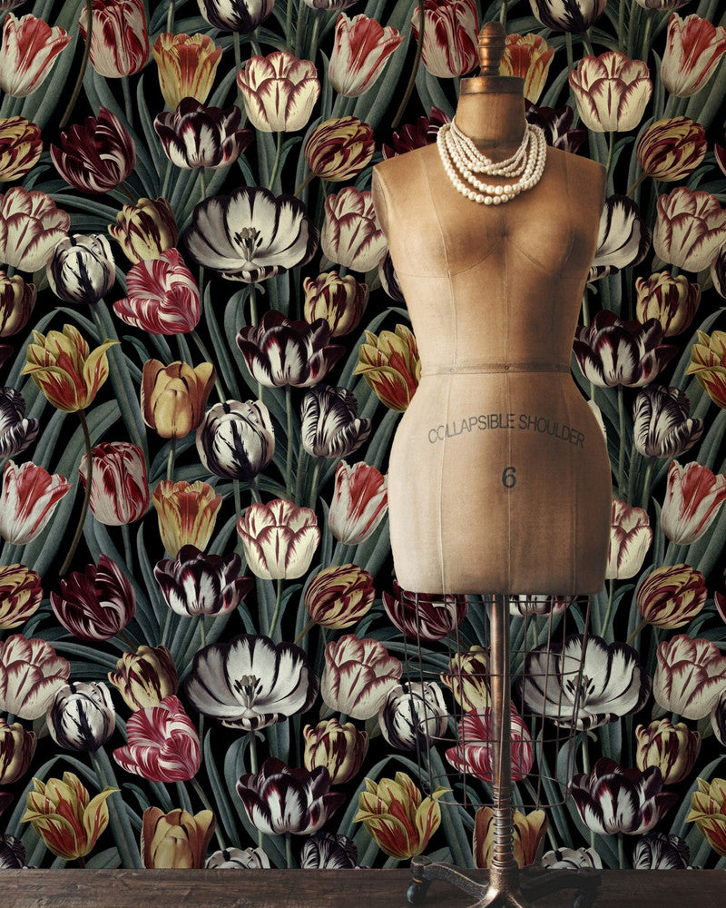 Tulipa Dark by Mind the Gap Designer Wallpaper PREMIUM DESIGNER WALLPAPER COLLECTION Non-woven Made in Europe Paste the wall 3 rolls x 20.5 x 3.25 yards - Swanky Fabrics -