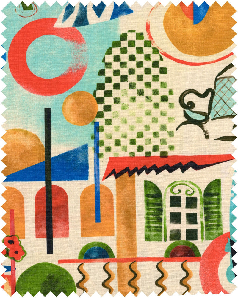 Mind The Gap Fabric VERANDA Linen (FB00134) | FB00134 | LA DOLCE VITA | Blue, Green, Light Blue, Red | Fabric Carolina | https://www.fabriccarolina.com/