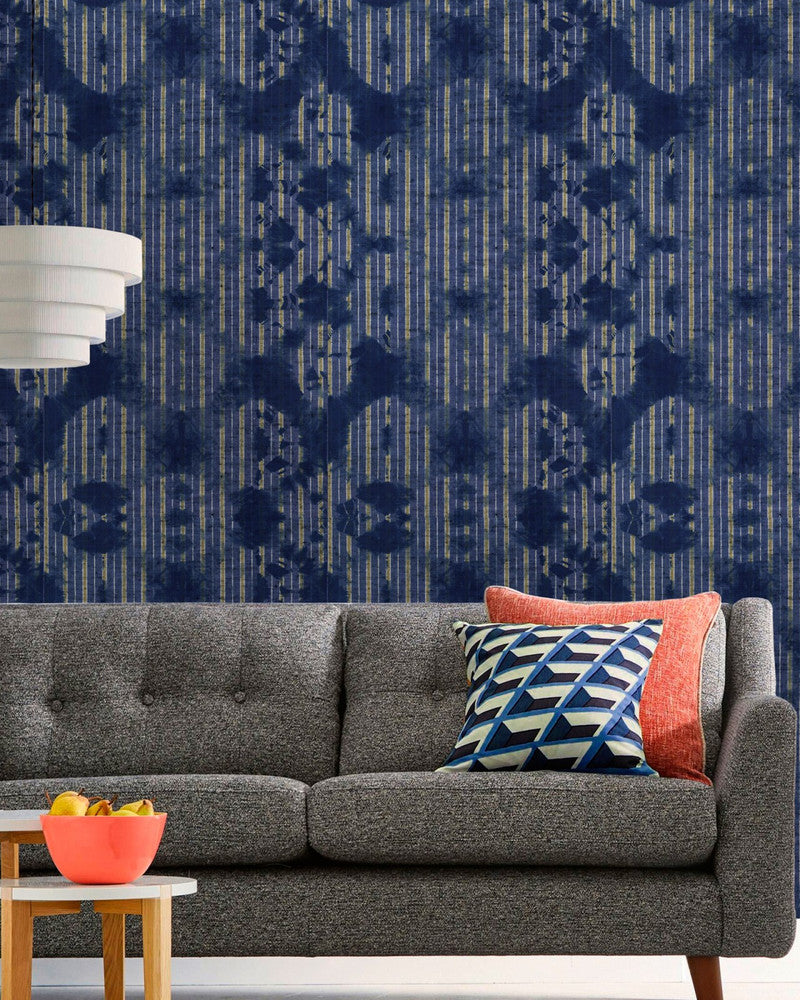 Washed Shibori Indigo by Mind the Gap Designer Wallpaper THE WALLPAPER COLLECTABLES Textured Matte Made in Europe Paste the wall 3 rolls x 20.5 x 3.25 yards - Swanky Fabrics -