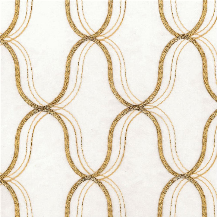Wavefront Gold by Kasmir Designer Fabric 5077 100% Polyester Embroidery 100% Polyester TURKEY Not Tested Horizontal: 4 3/8 inches and Vertical: 6 3/8 inches 58 - 59 - Swanky Fabrics -