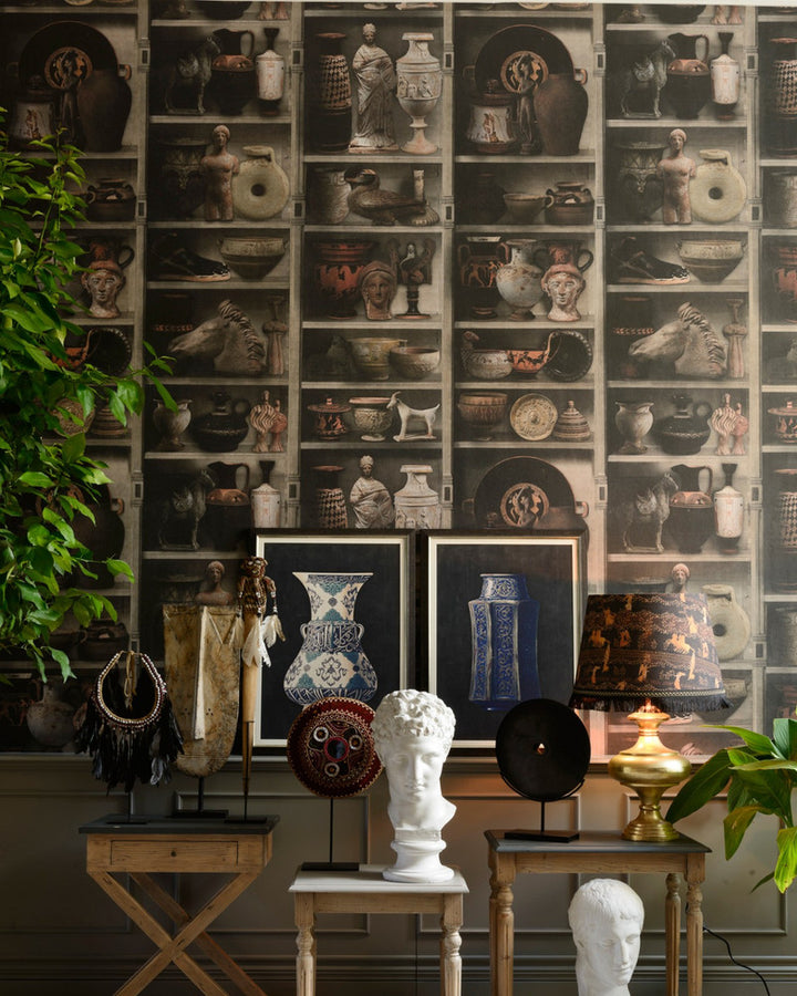 Greek Pottery Wallpaper by Mind the Gap Designer Wallpaper THE WALLPAPER COMPENDIUM 1 Textured Matte Made in Europe Paste the wall 3 rolls x 20.5 x 3.25 yards - Swanky Fabrics -
