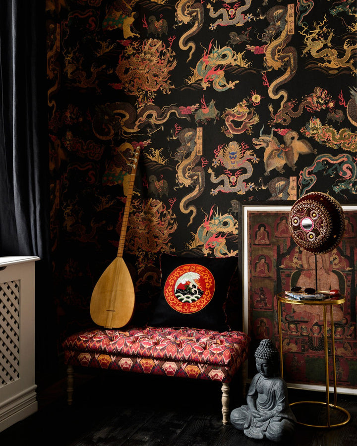 Dragons Of Tibet Wallpaper by Mind the Gap Designer Wallpaper THE WALLPAPER COMPENDIUM 1 Non-woven Made in Europe Paste the wall 3 rolls x 20.5 x 3.25 yards - Swanky Fabrics -