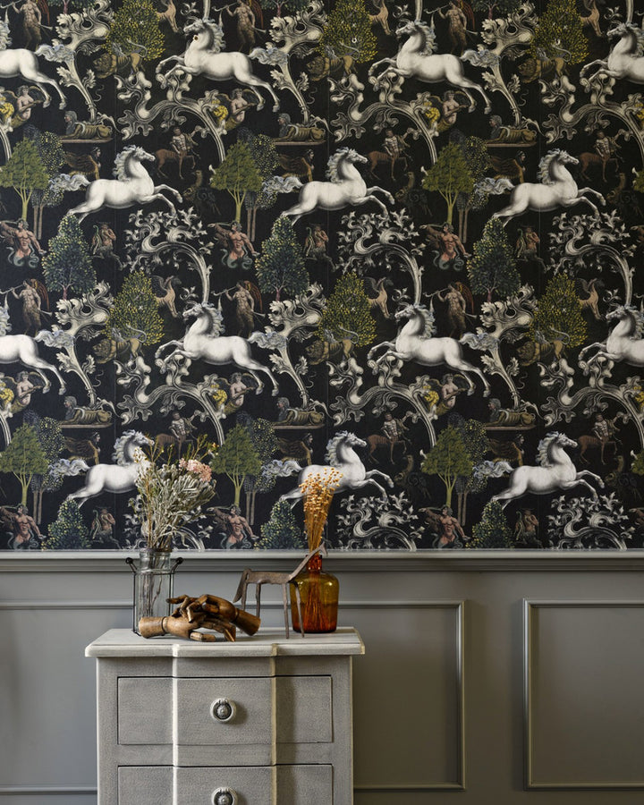 Imaginarium Dark Wallpaper by Mind the Gap Designer Wallpaper THE WALLPAPER COMPENDIUM 1 Textured Matte Made in Europe Paste the wall 3 rolls x 20.5 x 3.25 yards - Swanky Fabrics -