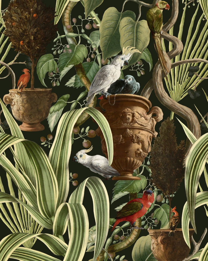 Exotic Menagerie Dark Wallpaper by Mind the Gap Designer Wallpaper THE WALLPAPER COMPENDIUM 1 Textured Matte Made in Europe Paste the wall 3 rolls x 20.5 x 3.25 yards - Swanky Fabrics -