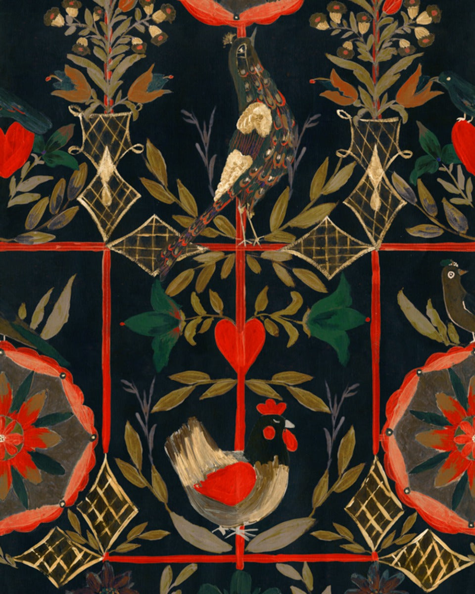 THE BIRD HOUSE Black Wallpaper (WP20677) by Mind The Gap | WP20677 | TYROL APRES-SKI | 3 rolls x 52x300 cm / 20.5x118.1 in | 0.52m / 20.5in | 3m / 118in | 4.65sqm / 50sq ft | 150cm / 59in | Taupe, Black, Green, Red | Non-woven Textured | Paste the wall | 3-rolls in a box | Fabric Carolina | https://www.fabriccarolina.com/