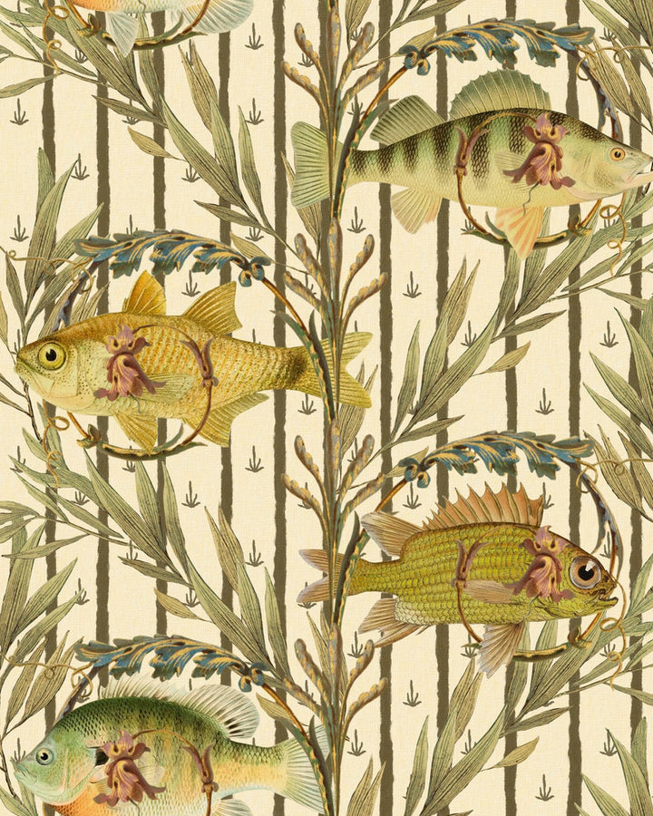 Sweetwater Fishes Wallpaper by Mind the Gap Designer Wallpaper THE WETLANDS Non-woven Made in Europe Paste the wall 1 roll x 20.47 x 9.8 yards - Swanky Fabrics -
