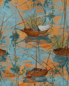Mind The Gap Wallpaper MOORED BOATS Aquarius Wallpaper (WP20724)