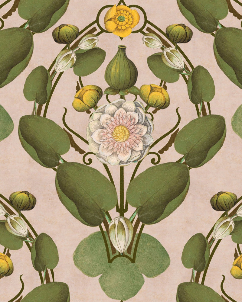 Nymphaea Light Pink Wallpaper by Mind the Gap Designer Wallpaper THE WETLANDS Non-woven Made in Europe Paste the wall 1 roll x 20.47 x 9.8 yards - Swanky Fabrics -