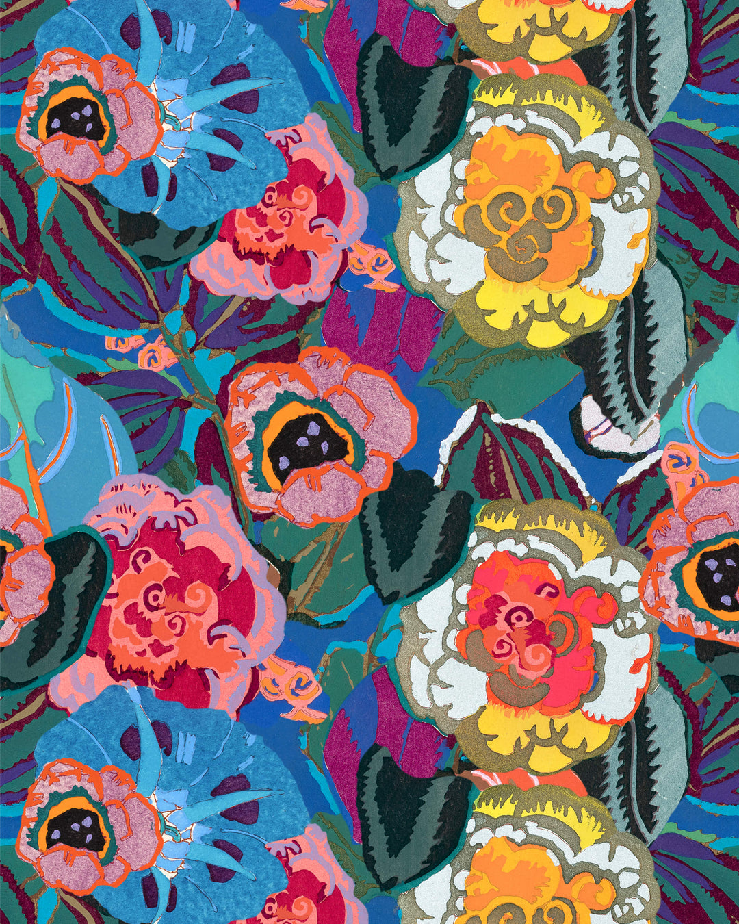 FIORI IN FIORE Wallpaper (WP20838) by Mind The Gap | WP20838 | LA DOLCE VITA | 1 roll x 52x900 cm / 20.47x354.33in | 0.52m / 20.5in | 9m / 354in | 4.68sqm / 50sq ft | 50cm / 19.6in | Blue, White, Green, Yellow, Orange, Burgundy, Purple, Magenta, Salmon | Non-woven Textured | Paste the wall | 1-roll in a box | Fabric Carolina | https://www.fabriccarolina.com/