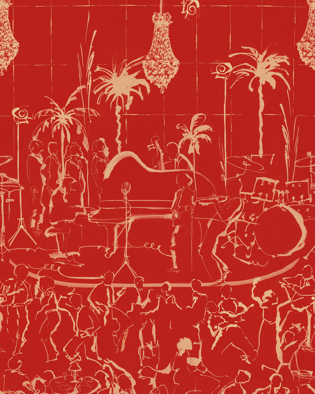 THE CLUB Poppy Wallpaper (WP20885) by Mind The Gap | WP20885 | JAZZ LIVE | 3 rolls x 52 x 300 cm / 20.5 x 118.1in | 0.52m / 20.5in | 300 cm / 393.7in | 4.68sqm / 50sq ft | 300cm / 118.1in | Red, Cream | Non-woven Satin | Paste the wall | 3 rolls in a box | Fabric Carolina | https://www.fabriccarolina.com/
