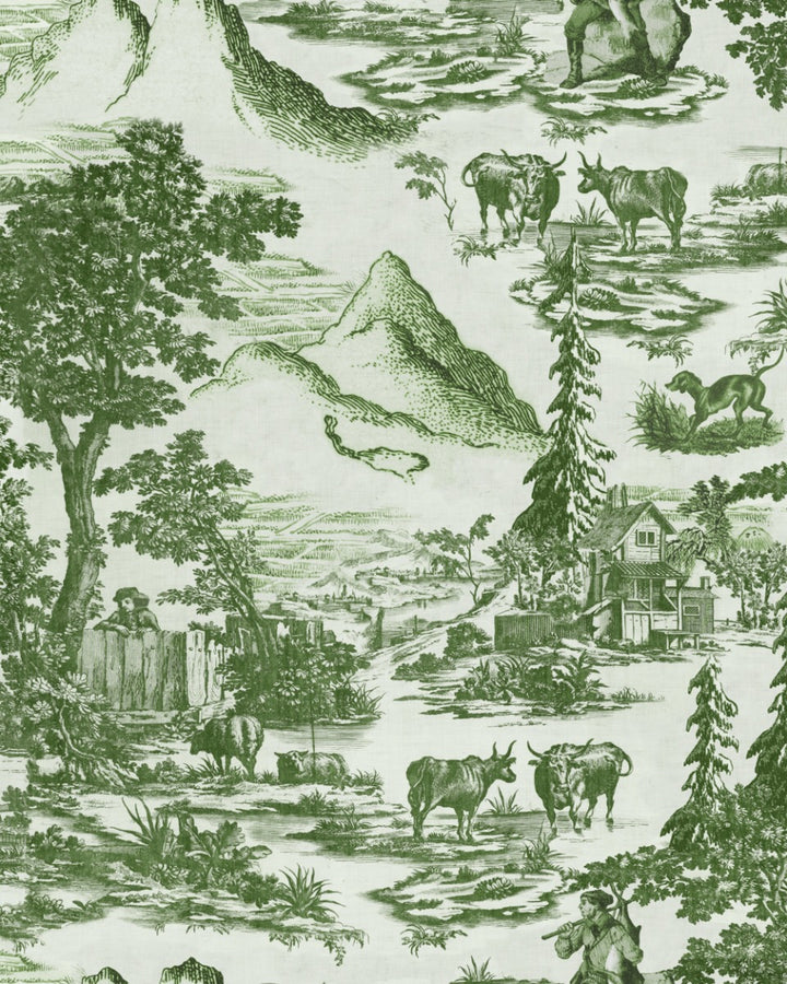 TOILE DU TYROL Evergreen Wallpaper (WP30146) by Mind The Gap | WP30146 | TYROL APRES-SKI | 1 roll x 52x1000 cm / 20.5x393.7 in | 0.52m / 20.5in | 10m / 393.7in | 5.20sqm / 55.9sq ft | 52cm / 20.5in | Green, Light Green | Non-woven Satin | Paste the wall | 1-roll in a box | Fabric Carolina | https://www.fabriccarolina.com/