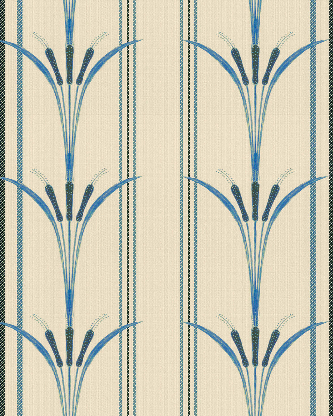 DANUBE STRIPE Blue Wallpaper (WP30156) by Mind The Gap | WP30156 | THE WETLANDS | 1 roll x 52 x 1000 cm / 20.5x393.7 in | 0.52m / 20.5in | 10m / 393.7in | 5.20sqm / 55.9sq ft | 52cm / 20.5in | Taupe, Black, Blue | Non-woven Satin | Paste the wall | 1 roll in a box | Fabric Carolina | https://www.fabriccarolina.com/