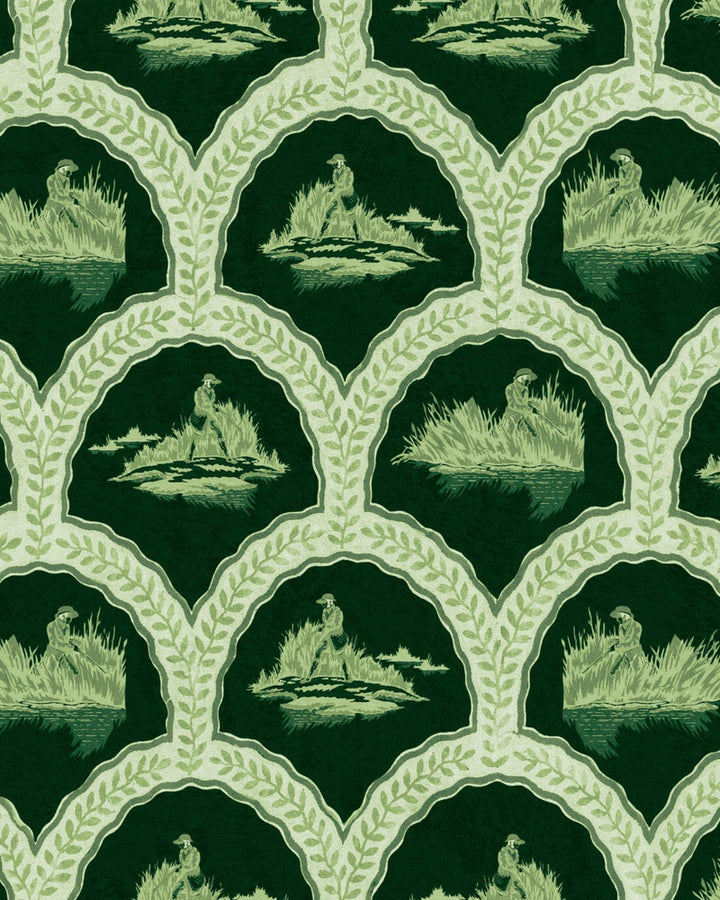 The Hunter Evergreen Wallpaper by Mind the Gap Designer Wallpaper THE WETLANDS Non-woven Made in Europe Paste the wall 1 roll x 20.5x10.9 yards - Swanky Fabrics -