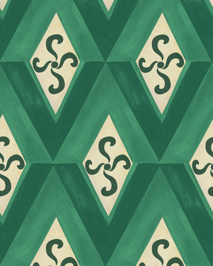 Girandola Emerald Wallpaper by Mind the Gap Designer Wallpaper LA DOLCE VITA Satin Matte Made in Europe Paste the wall 1 roll x 20.5 x 10.9 yards - Swanky Fabrics -