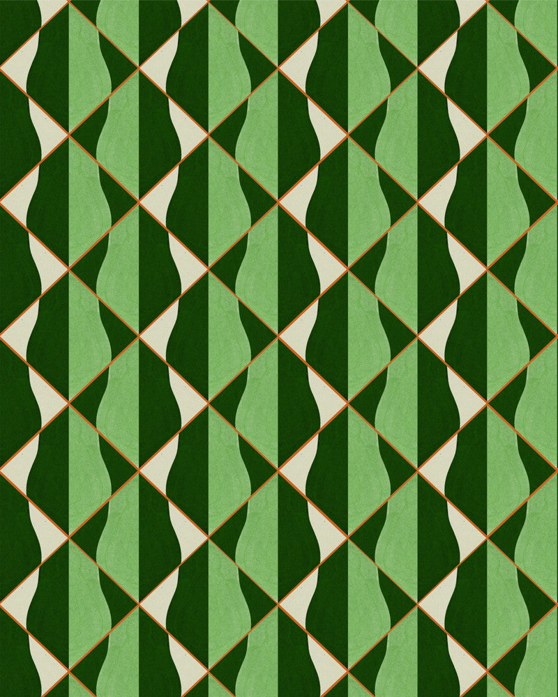 Onde Verde Wallpaper by Mind the Gap Designer Wallpaper LA DOLCE VITA Satin Matte Made in Europe Paste the wall 1 roll x 20.5 x 10.9 yards - Swanky Fabrics -