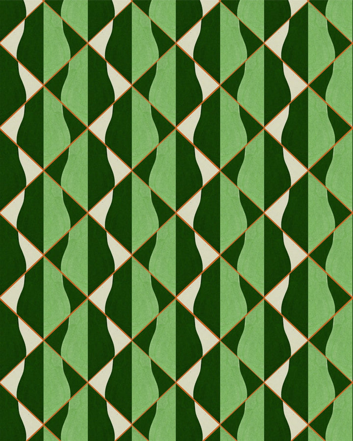 Onde Verde Wallpaper by Mind the Gap Designer Wallpaper LA DOLCE VITA Satin Matte Made in Europe Paste the wall 1 roll x 20.5 x 10.9 yards - Swanky Fabrics -