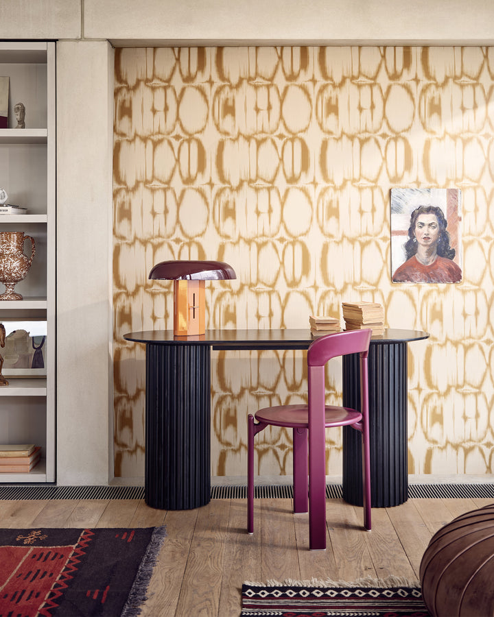 RESONANCES Ochre Wallpaper (WP30240) by Mind The Gap | WP30240 | JAZZ LIVE | 1 roll x 52 x 1000 cm / 20.5 x 393.7in | 0.52m / 20.5in | 1000 cm / 393.7in | 5.20sqm / 55.9sq ft | 50cm / 19.6in | Taupe, Ochre | Non-woven Satin | Paste the wall | 1 roll in a box | Fabric Carolina | https://www.fabriccarolina.com/