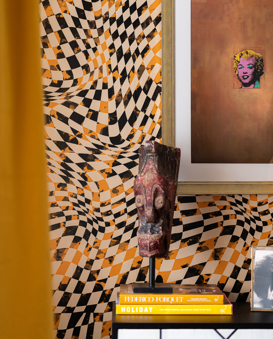 SPONTANEITY Yellow Wallpaper (WP30254) by Mind The Gap | WP30254 | JAZZ LIVE | 1 roll x 52 x 1000 cm / 20.5 x 393.7in | 0.52m / 20.5in | 1000 cm / 393.7in | 5.20sqm / 55.9sq ft | 150cm / 59in | Black, Yellow, Beige | Non-woven Satin | Paste the wall | 1 roll in a box | Fabric Carolina | https://www.fabriccarolina.com/