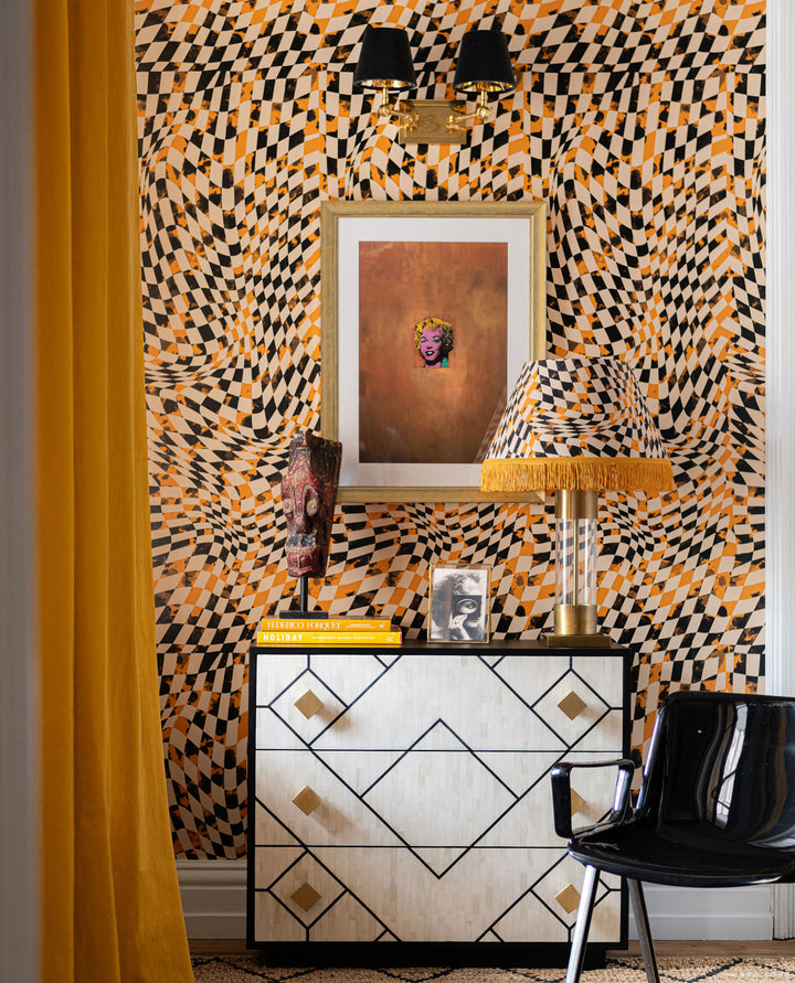 SPONTANEITY Yellow Wallpaper (WP30254) by Mind The Gap | WP30254 | JAZZ LIVE | 1 roll x 52 x 1000 cm / 20.5 x 393.7in | 0.52m / 20.5in | 1000 cm / 393.7in | 5.20sqm / 55.9sq ft | 150cm / 59in | Black, Yellow, Beige | Non-woven Satin | Paste the wall | 1 roll in a box | Fabric Carolina | https://www.fabriccarolina.com/